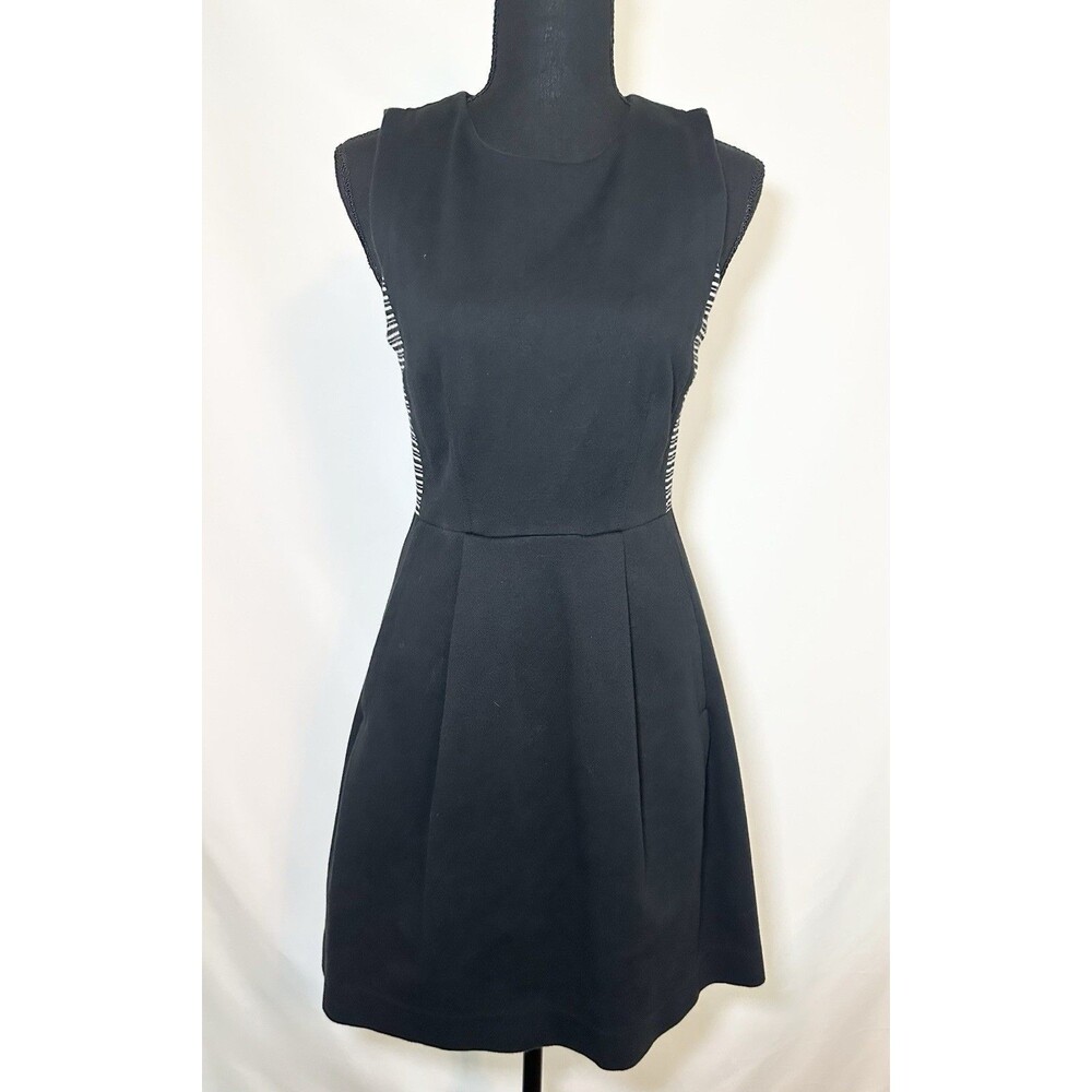 Madewell Black Mini Fit & Flare Sleeveless Ponte Dress Striped Details Women's 2